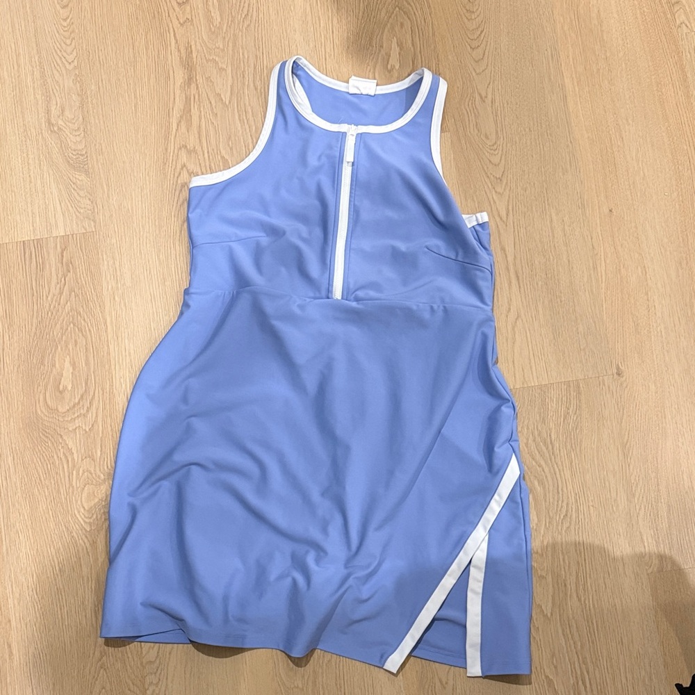 Women’s Athletic Zip-Front Dress in Periwinkle with White Trim